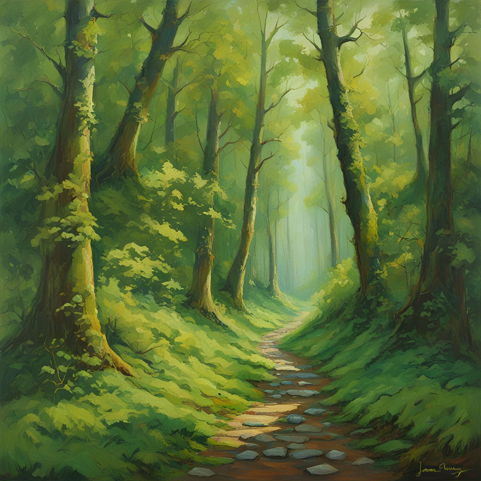 Lush Green Forest Oil Painting by Gurney