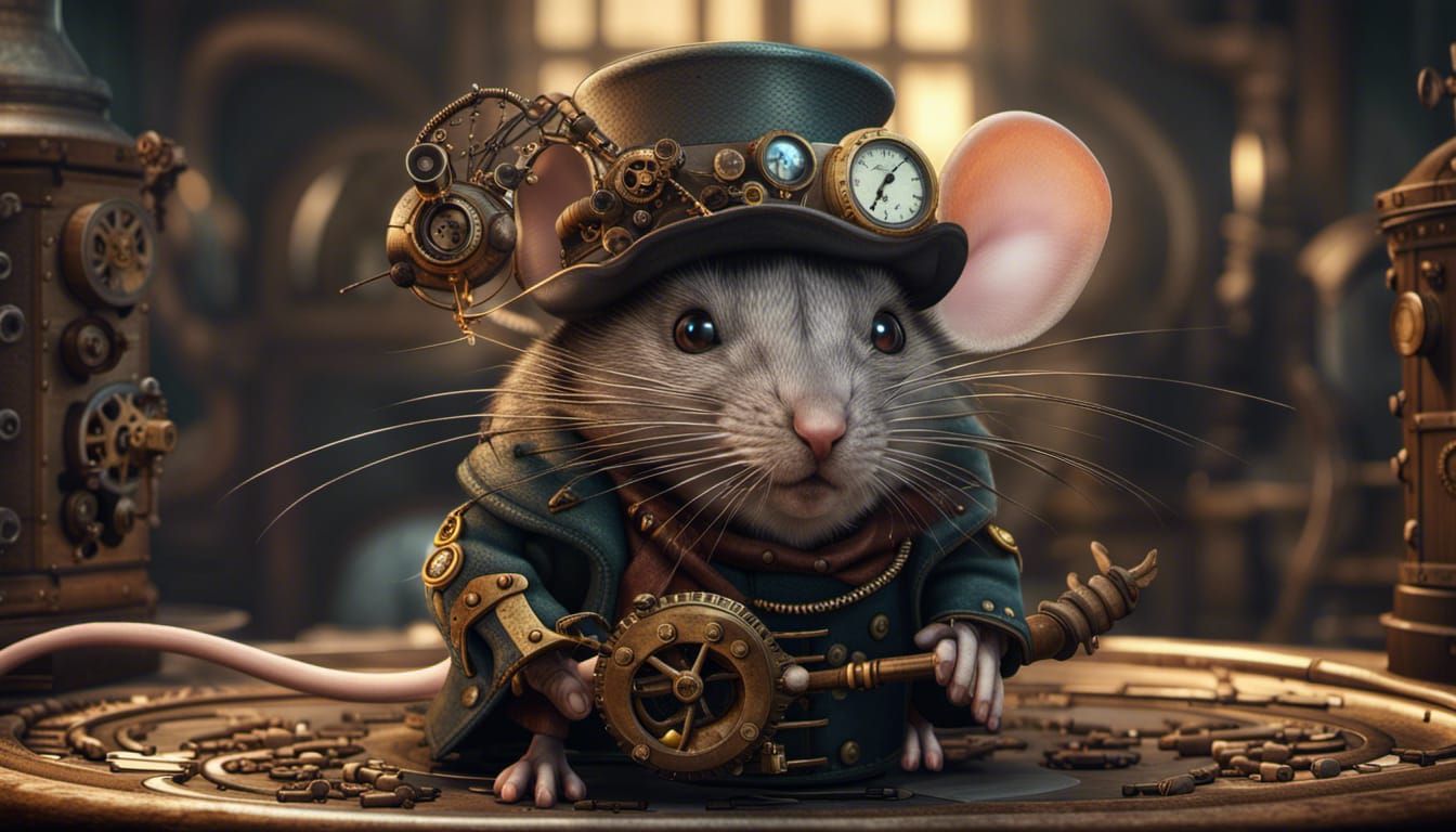 Steampunk Mouse in Detailed Matte Painting Style