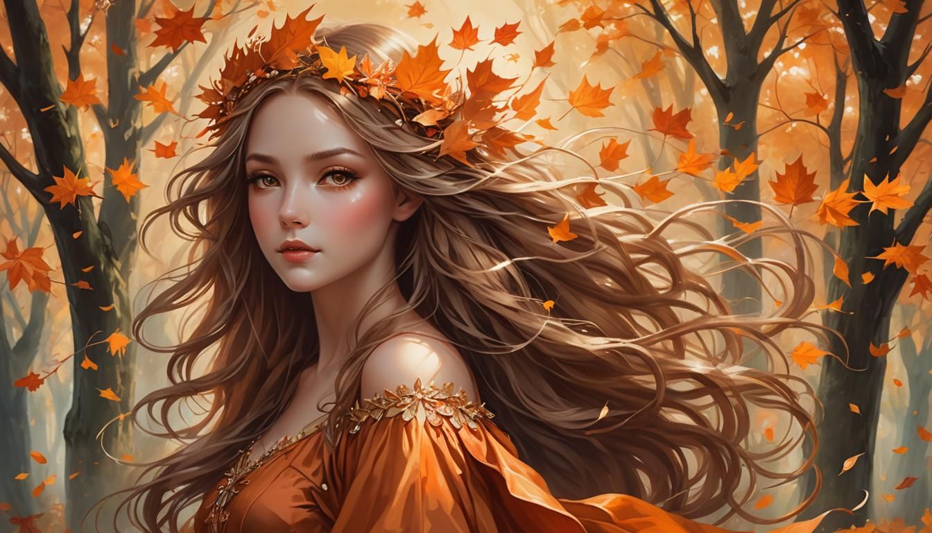 Ethereal Fairy Casting Autumn Spell: Fantasy Painting