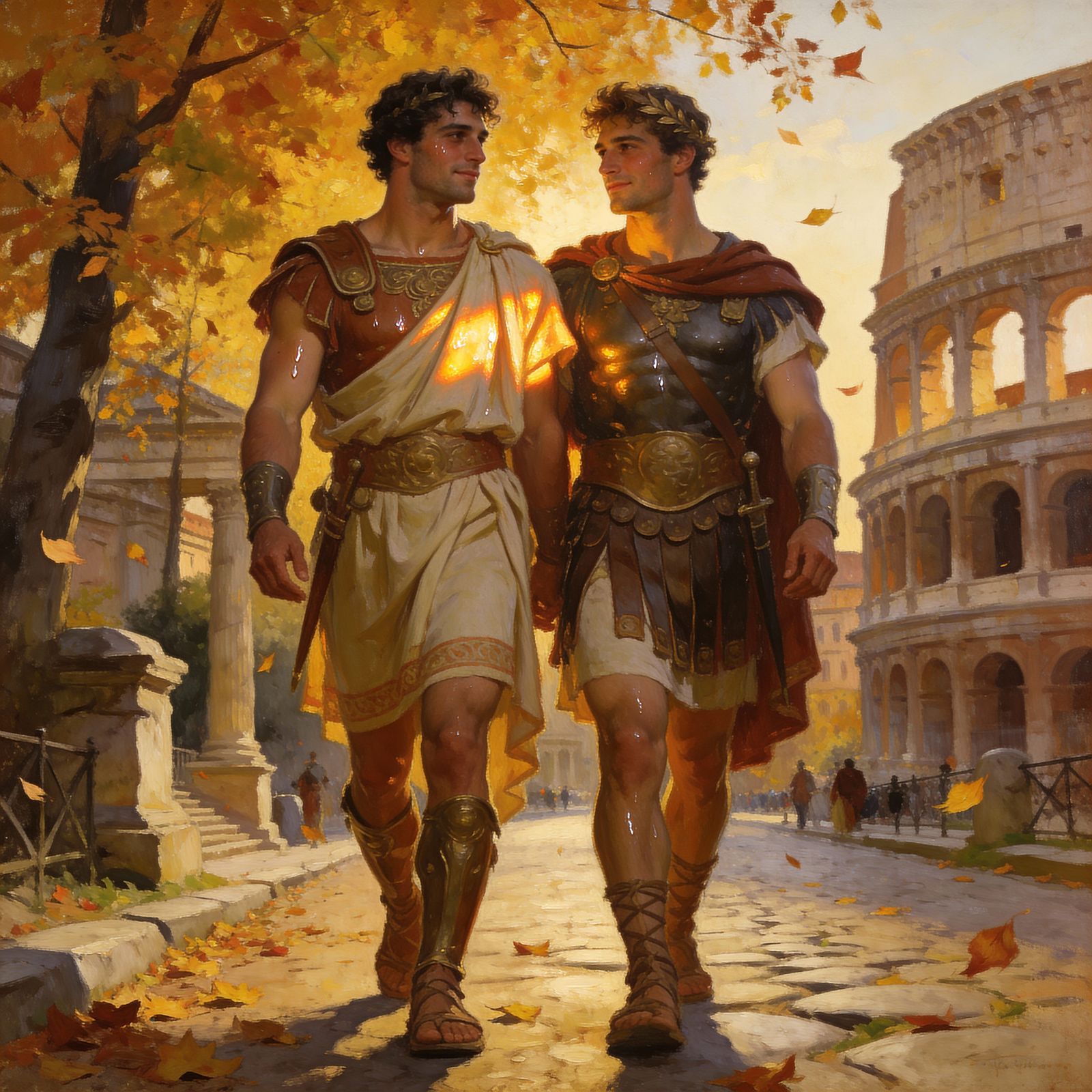 Gay Roman Warriors in Golden Autumn Light