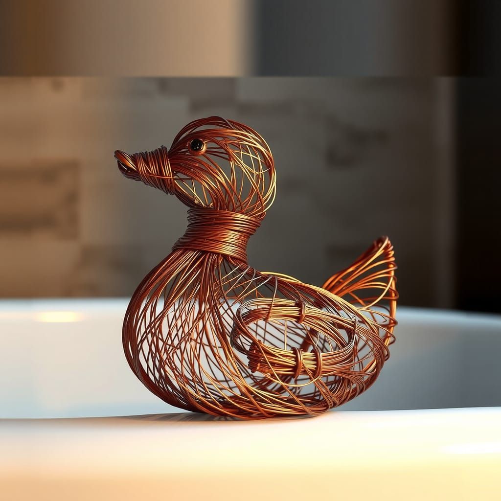 Bronze Wire Sculpture of a Rubber Duck