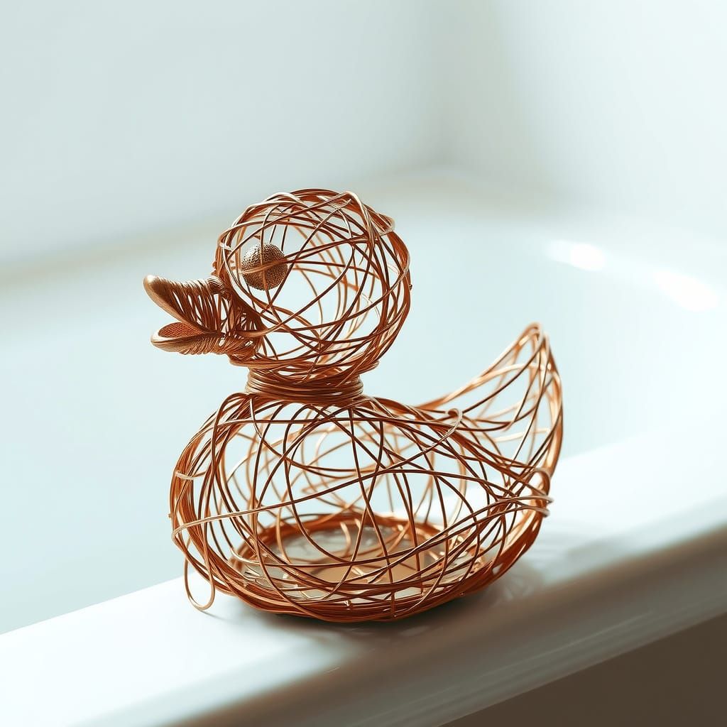 Bronze Wire Sculpture of a Rubber Duck