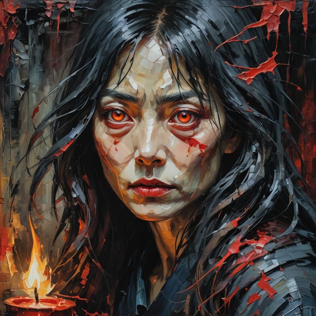 Sadako Yamamura Portrait as Impasto Oil Painting