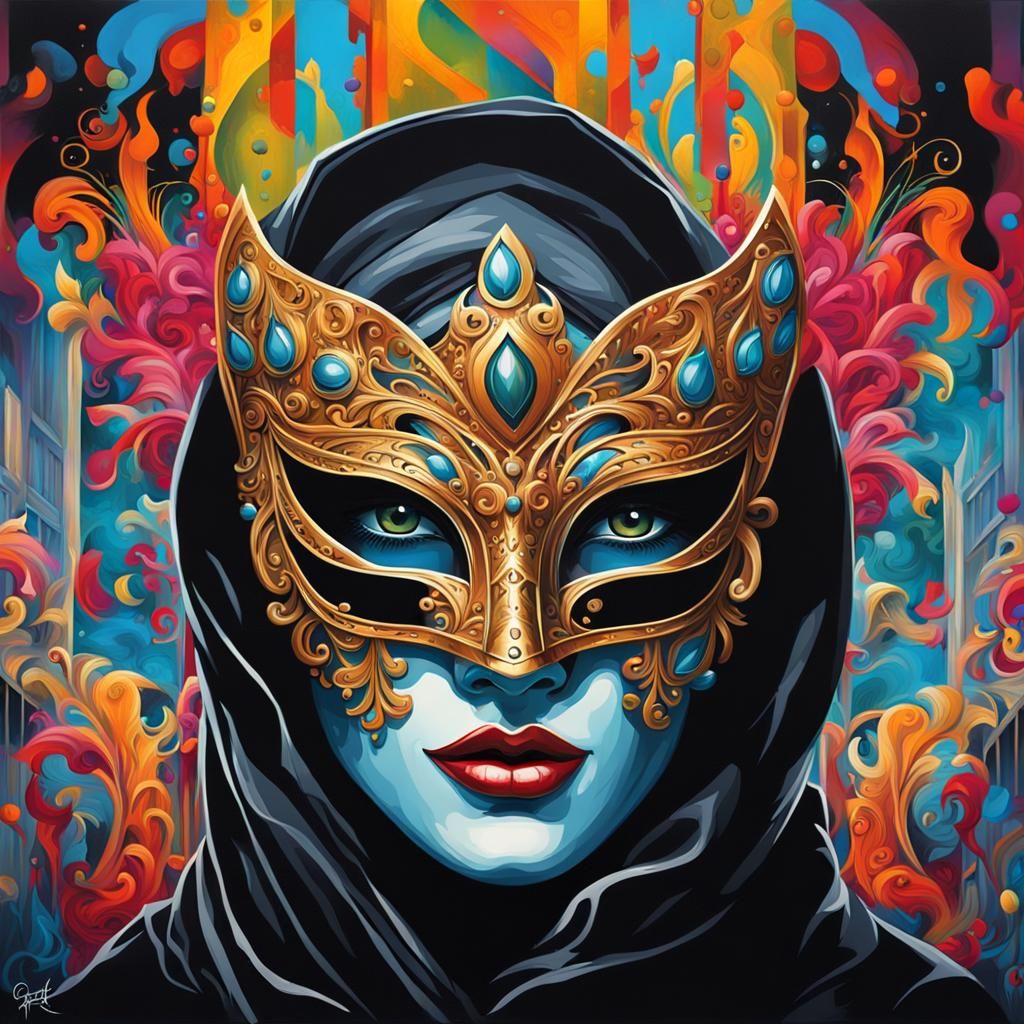 Masked Ball Attendee in Graffiti Art Style