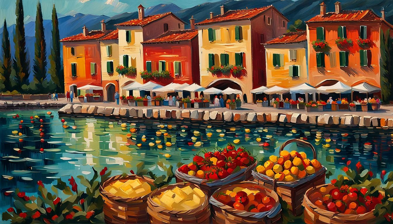 Italian Village Market: Impasto Neo-Expressionist Painting