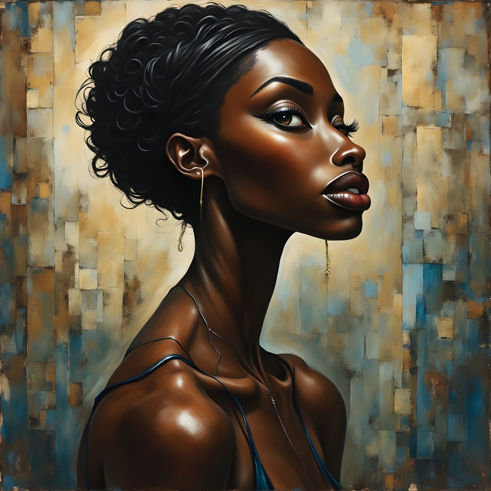 Surreal Portrait of a Black Woman with Elongated Neck