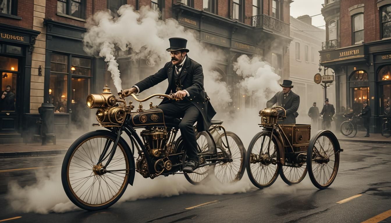 Crear una imagen bicicletas de vapor, steampunk. 8K 3D 8k re...