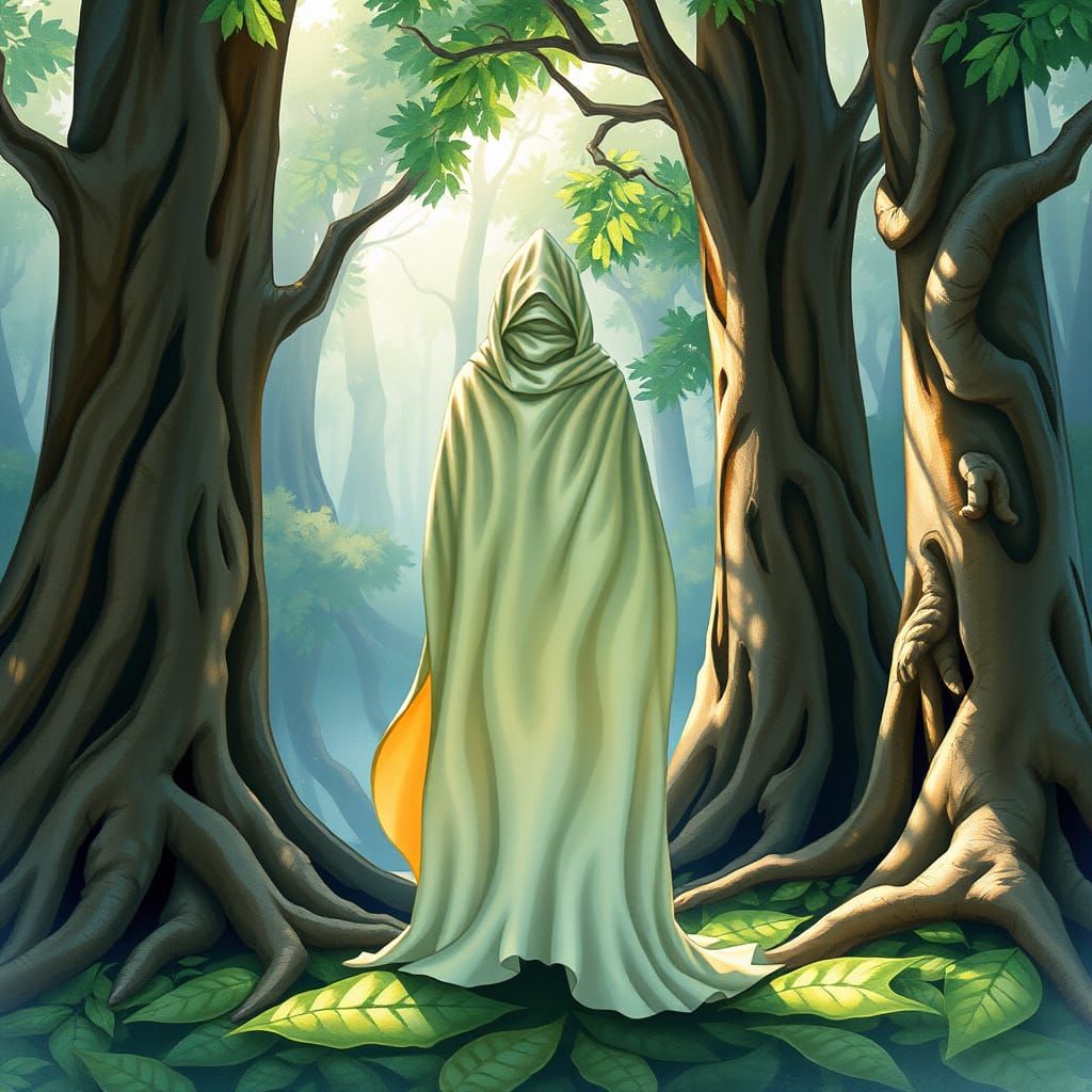 Ethereal Forest Guardian in Resplendent Cloak Stands Amidst ...