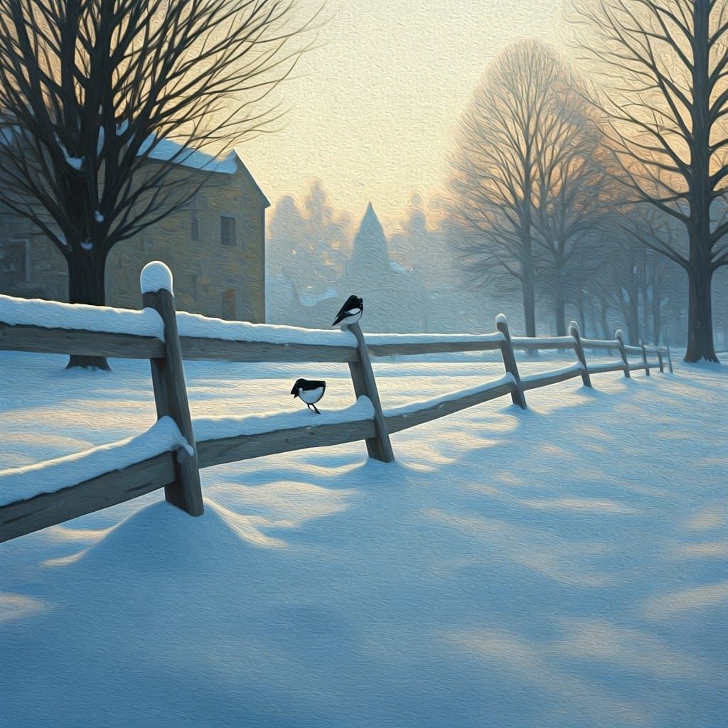 Winter Landscape with Magpie in Impressionistic Style