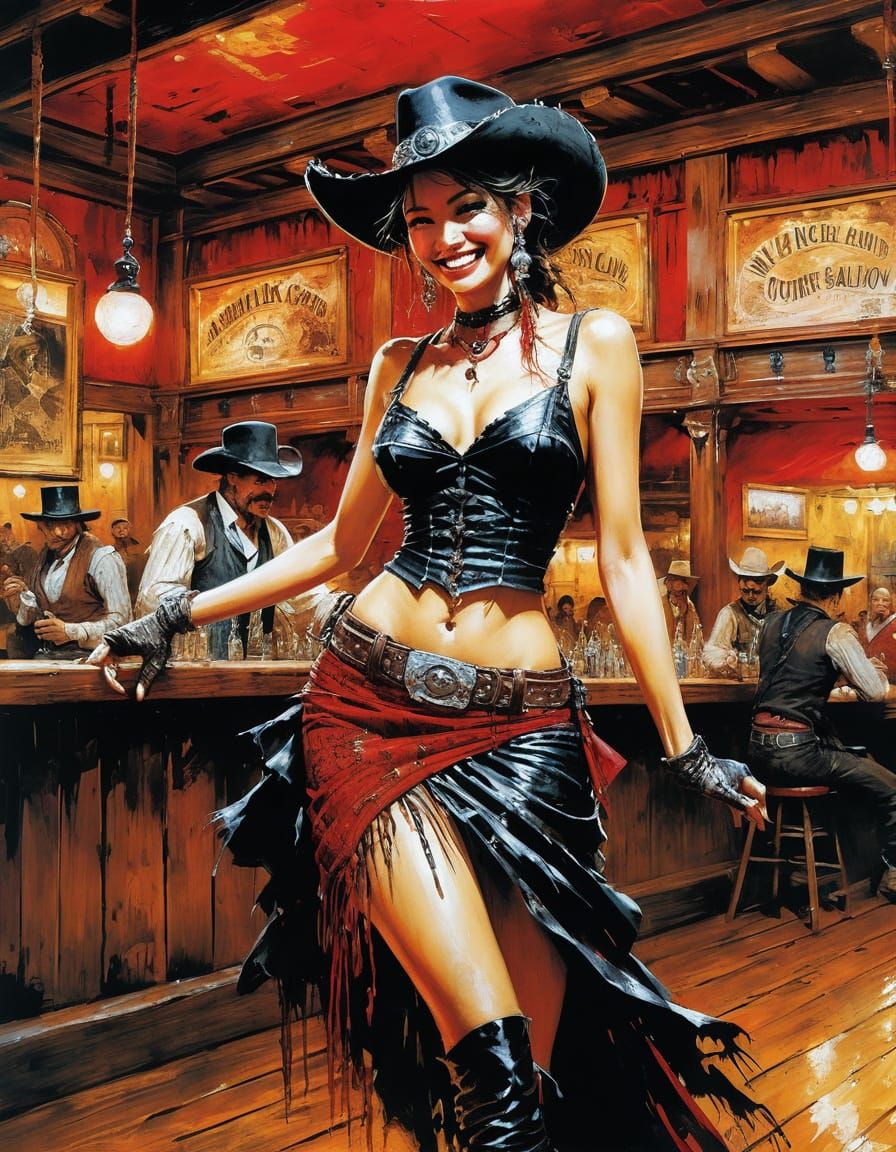 Saloon Girl Dancing in Wild West Saloon, Abstract Art