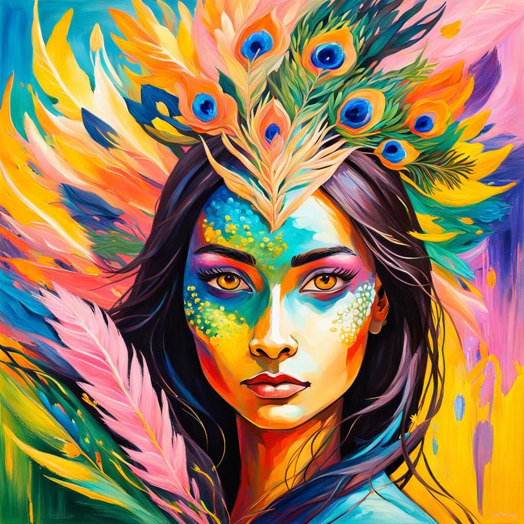 Dragon Peacock Woman in Abstract Expressionism Style