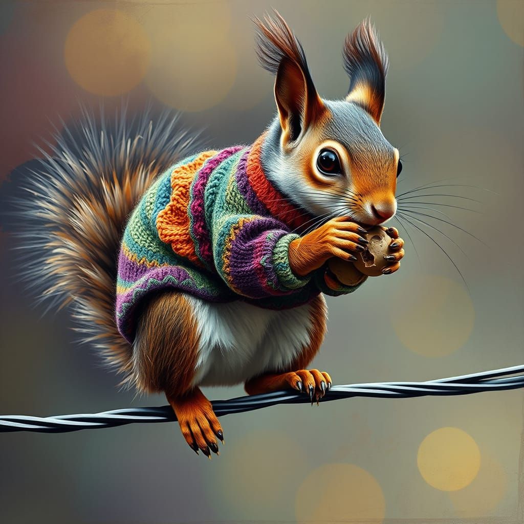 Mischievous Squirrel's High-Wire Nut Heist: Dada-Expressioni...