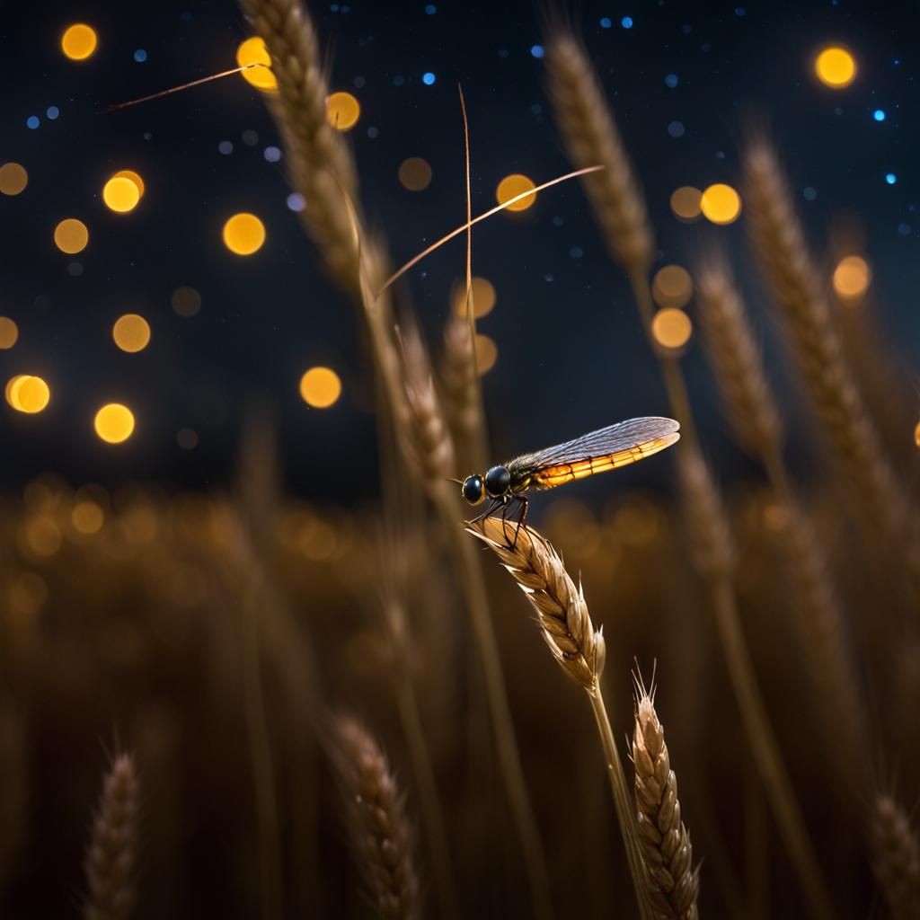 Glowing Firefly Illuminates Night Field