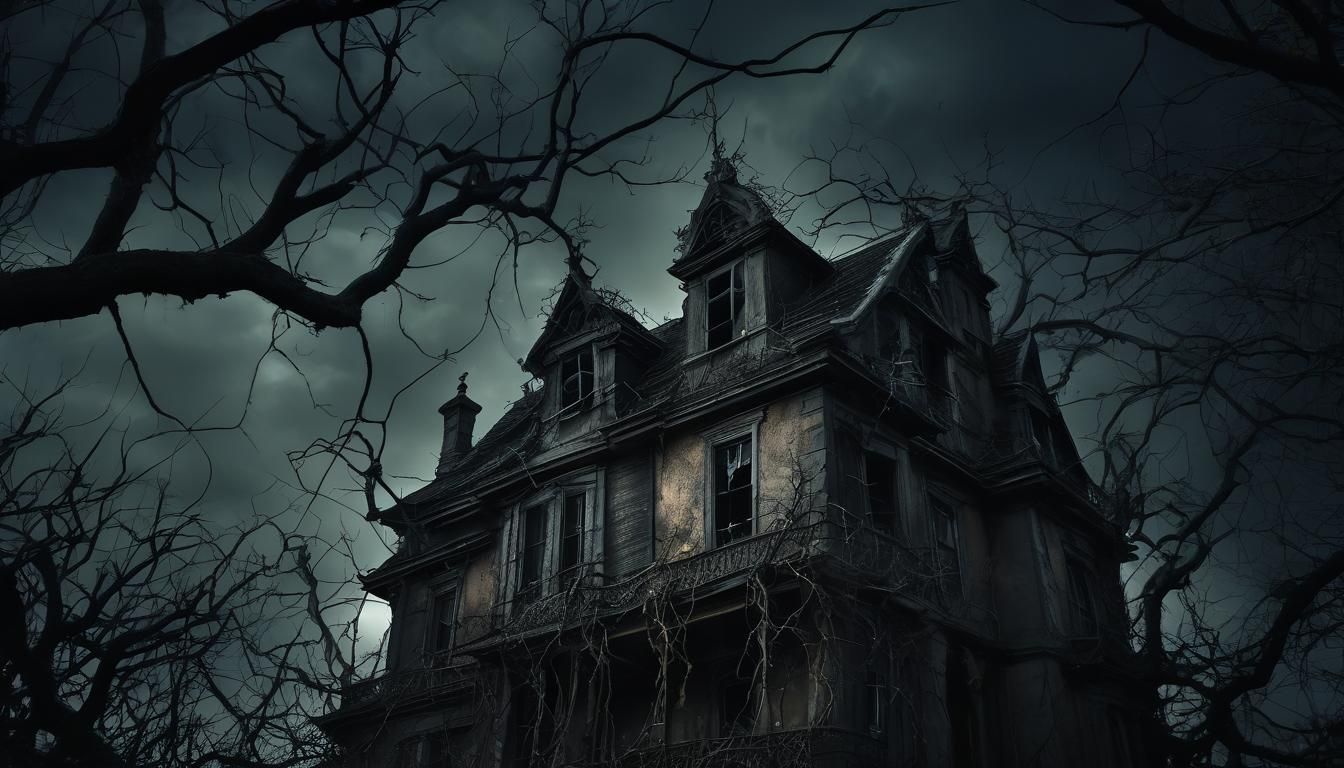 Eerie Haunted House with Twisted Creatures in Gothic Horror