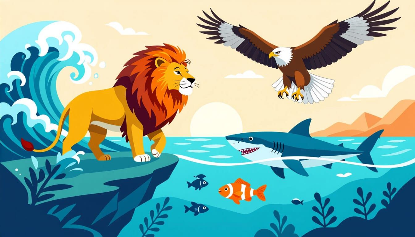 Lion, Hawk, Shark, and Fish Combined in Unique AI Art