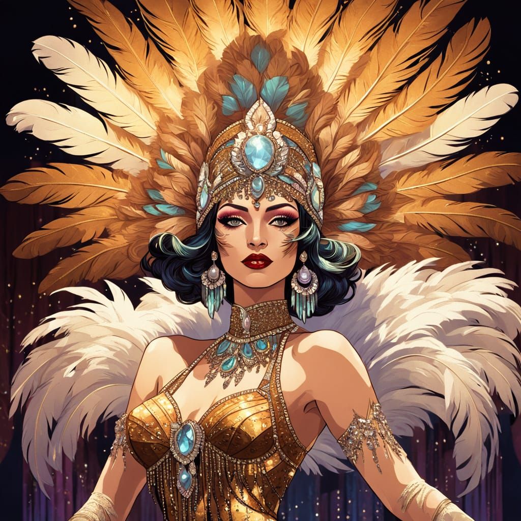 Vibrant Art Deco Cabaret Dancer in Spotlight