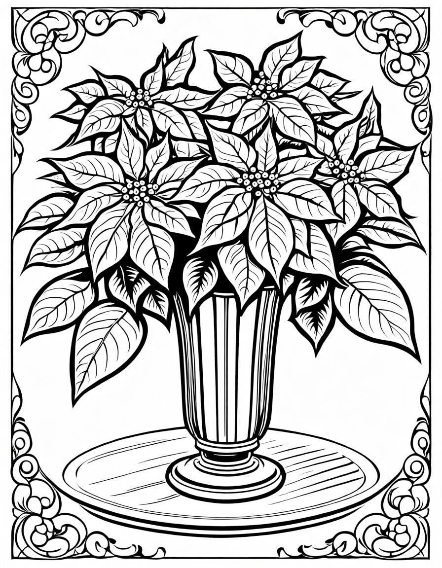 Poinsettia Bouquet Coloring Page in Cartoon Style