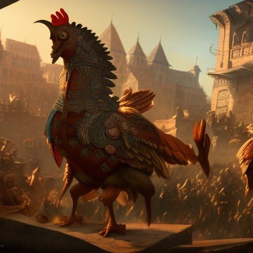 Chicken Steaks Pulling a Trojan Horse: Detailed Art