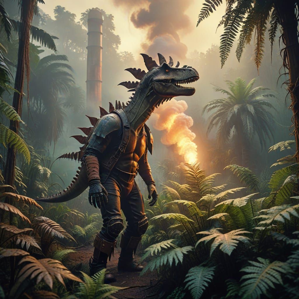 Stegosaurus in Smokestack Jungle: A Vintage Photo