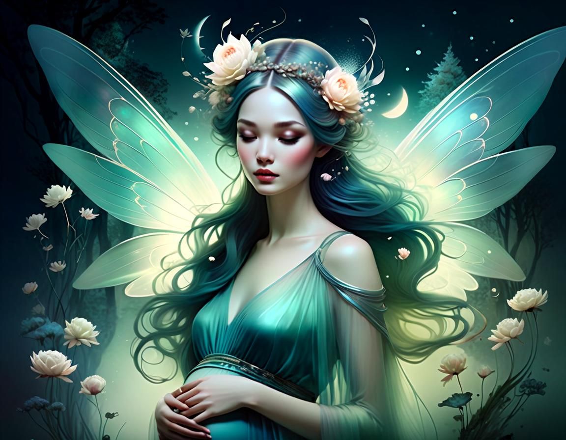 Pregnant Fairy Dancing in Moonlit Forest