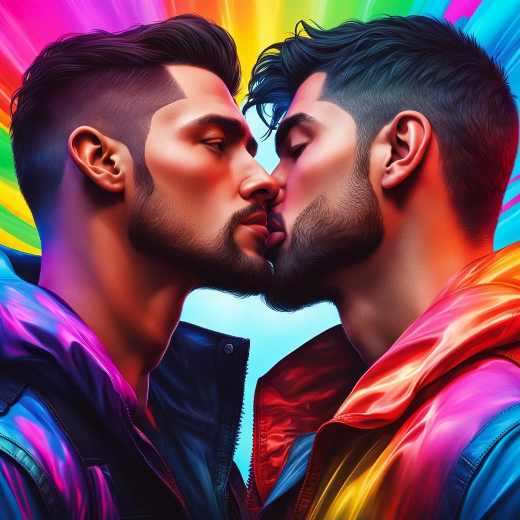 Hyperrealistic Kiss: Handsome Men in Digital BDU