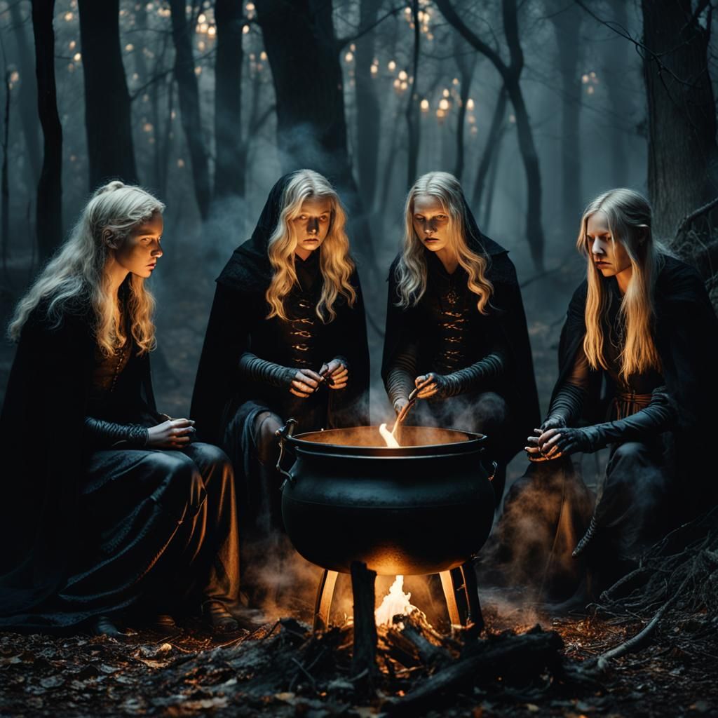 Eerie Cauldron Scene in Gothic Fantasy Style