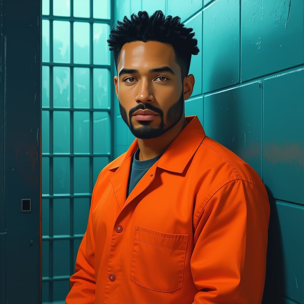 Mugshot of Handsome Man in Prison Jumpsuit