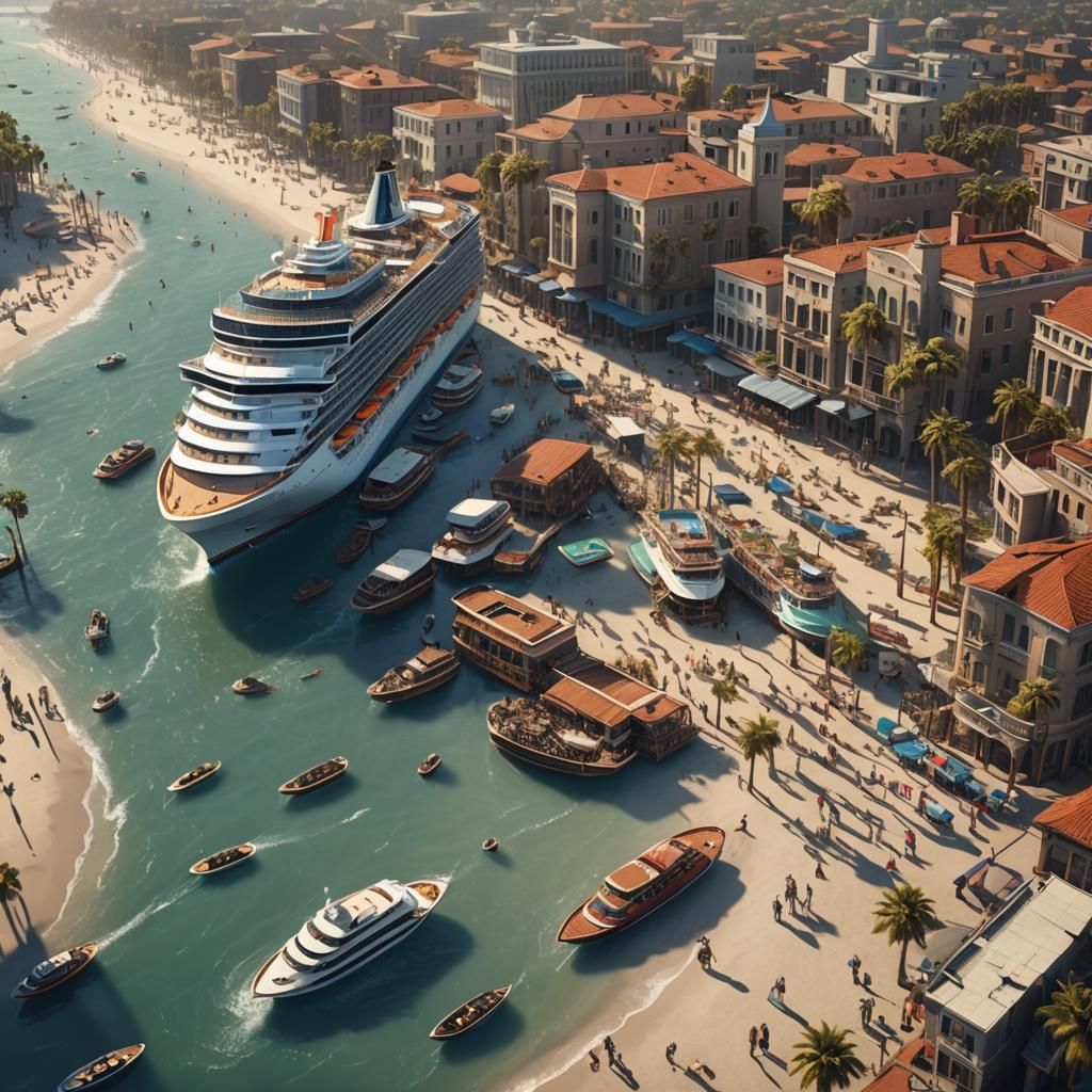Venice Beach Cruise Ship: Detailed Matte Painting
