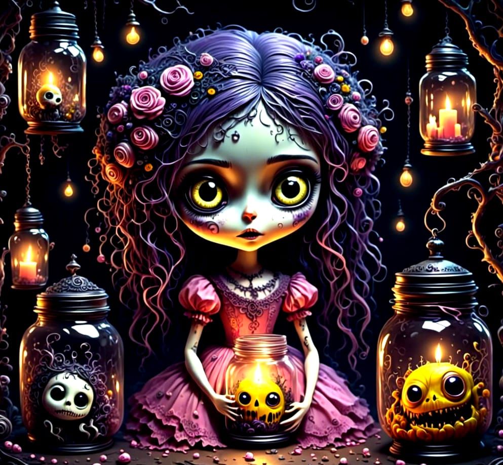 Eerie Doll in Doctor's Lab, Expressionist Style