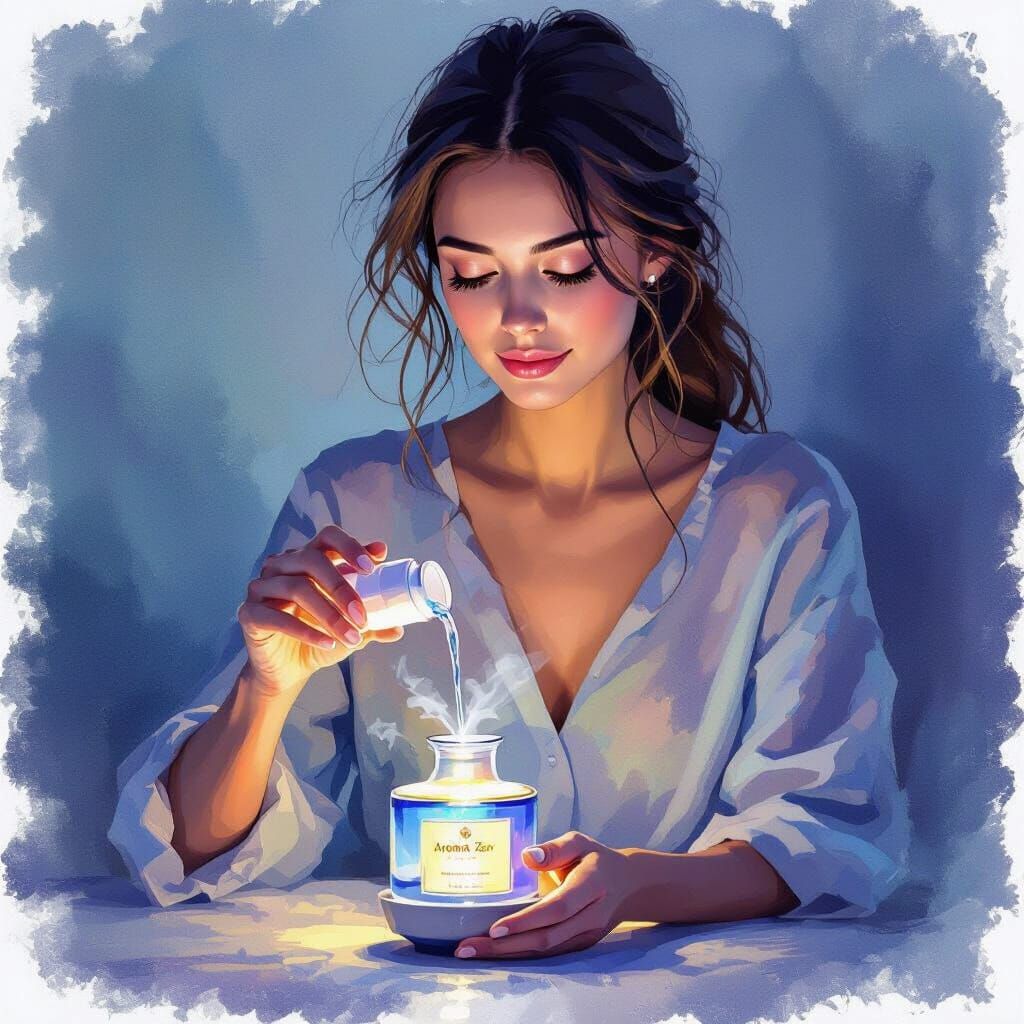 Woman's Serene Night Routine with Aroma Diffuser
