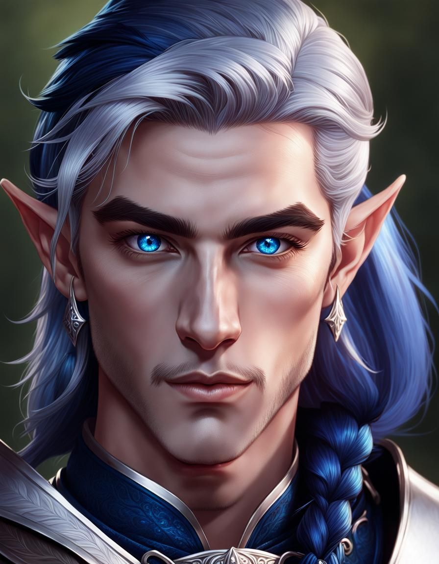 Silver Elf Archer Portrait in Digital Art Style