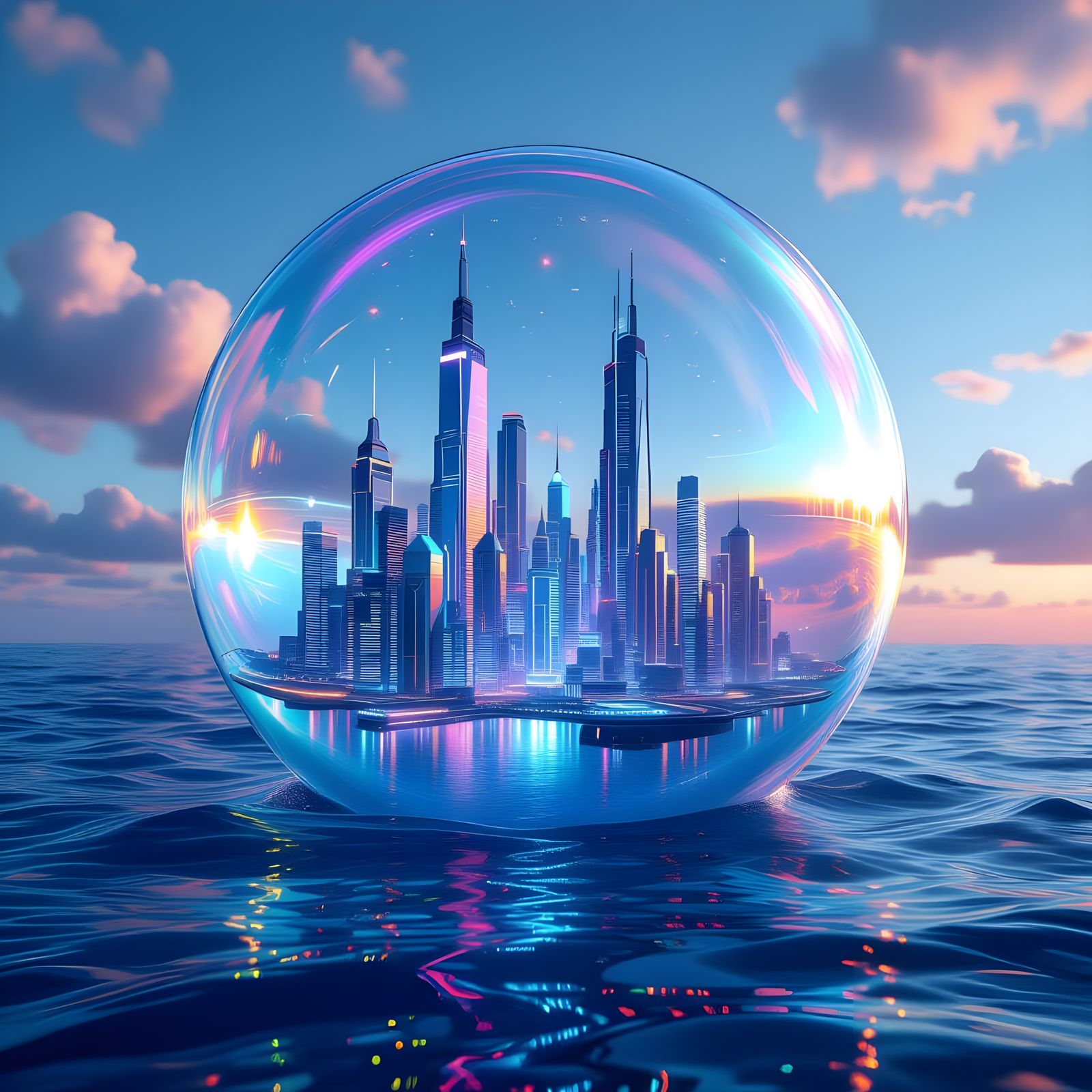 City Encased in Bubbles: 3D Unreal Engine Art