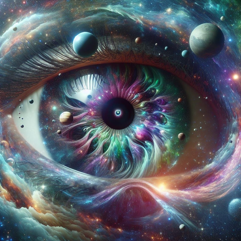 Surreal Jeweled Eye Floating in Space
