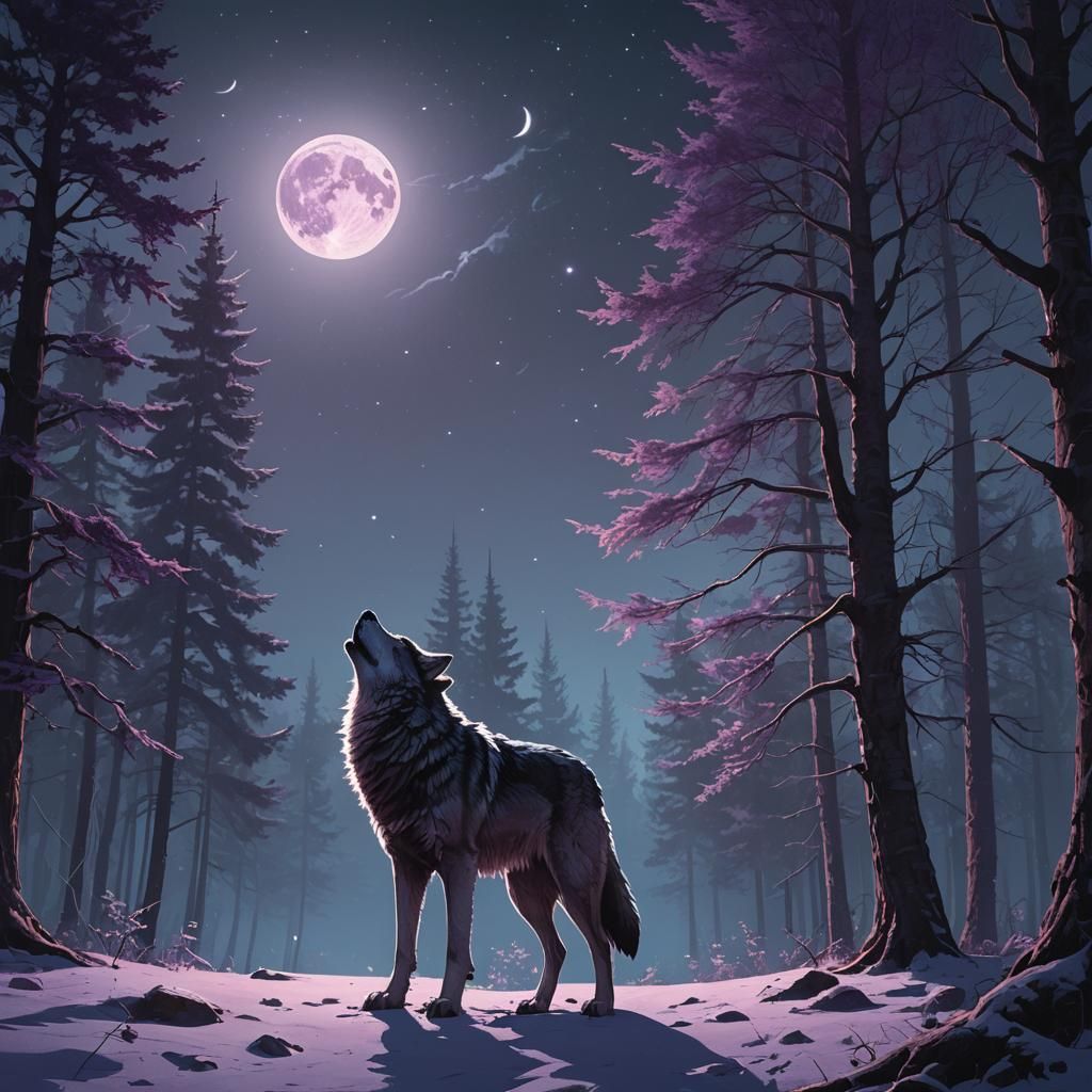 Lone Wolf Howling in Mystical Forest