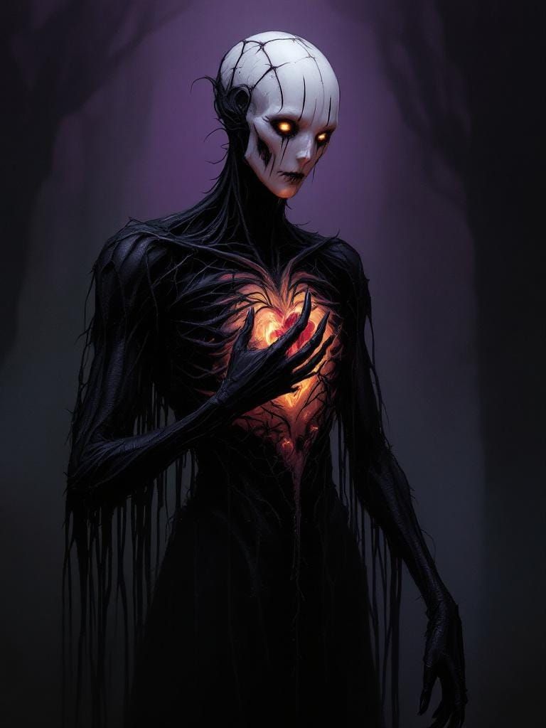 The Heart-Taker: Gothic Horror Figure in Candlelight