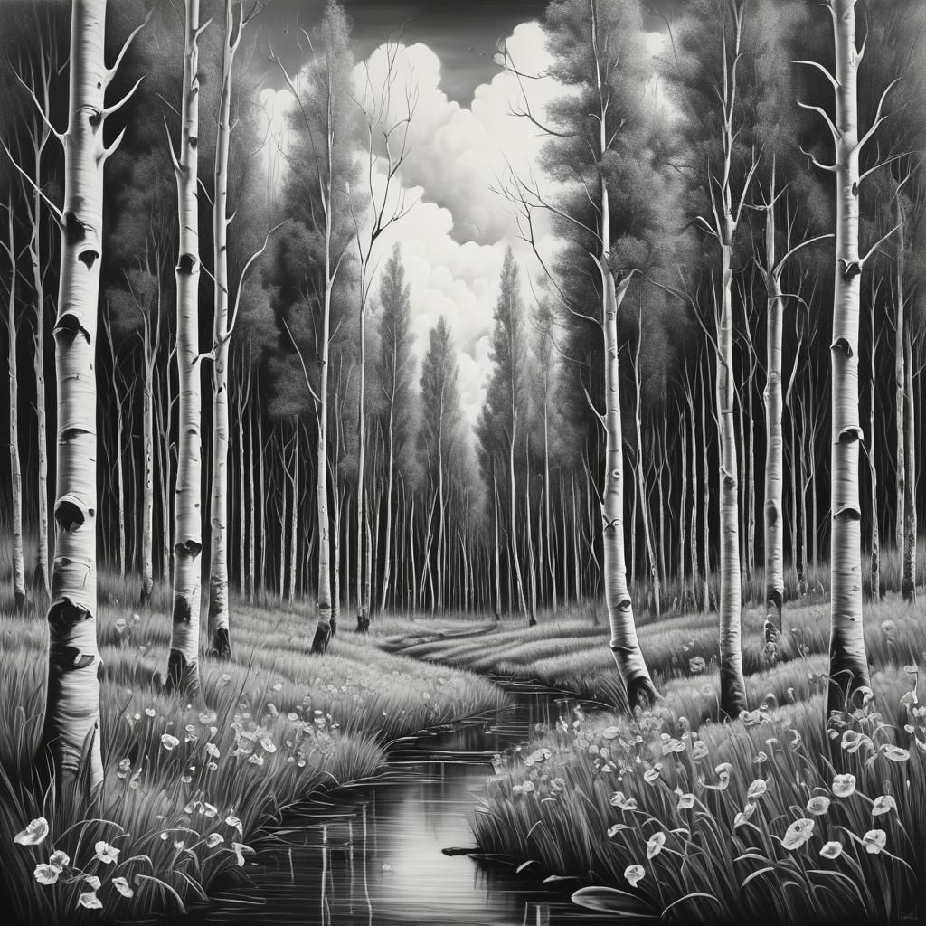 Aspen Grove in Surreal Charcoal Drawing Style