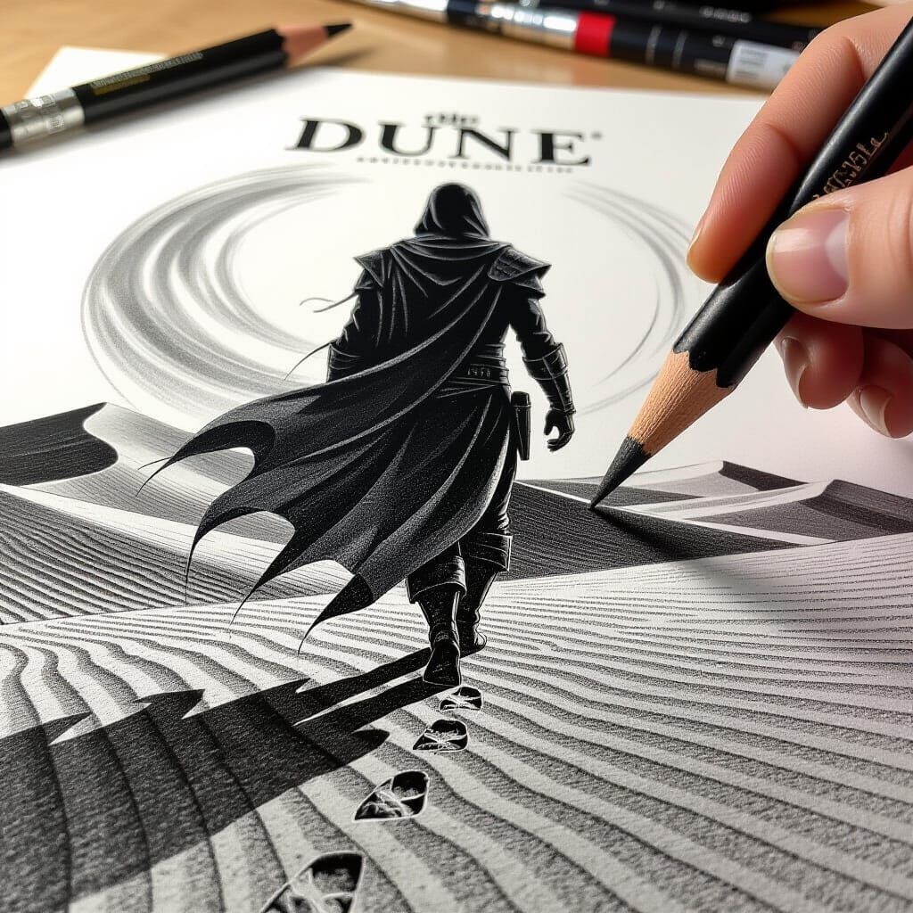 Dune Poster Sketch in Charcoal with Futuristic Graphite Art