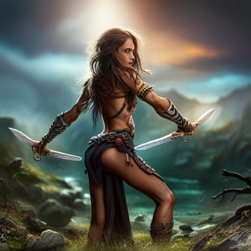 Barbarian Fairy with Sword, Fantasy Concept Art