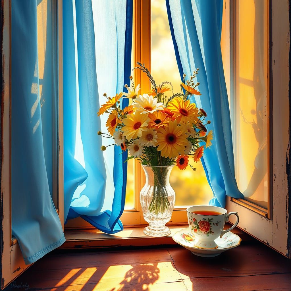 Sunny Morning Scene in Vibrant Colors