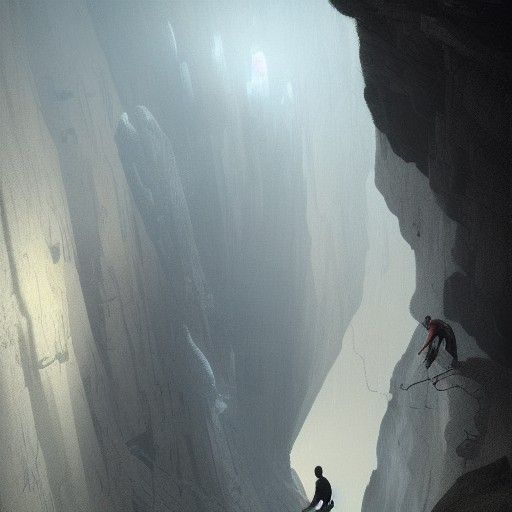 Man Emerges from Mountain Cave in Hyperrealism