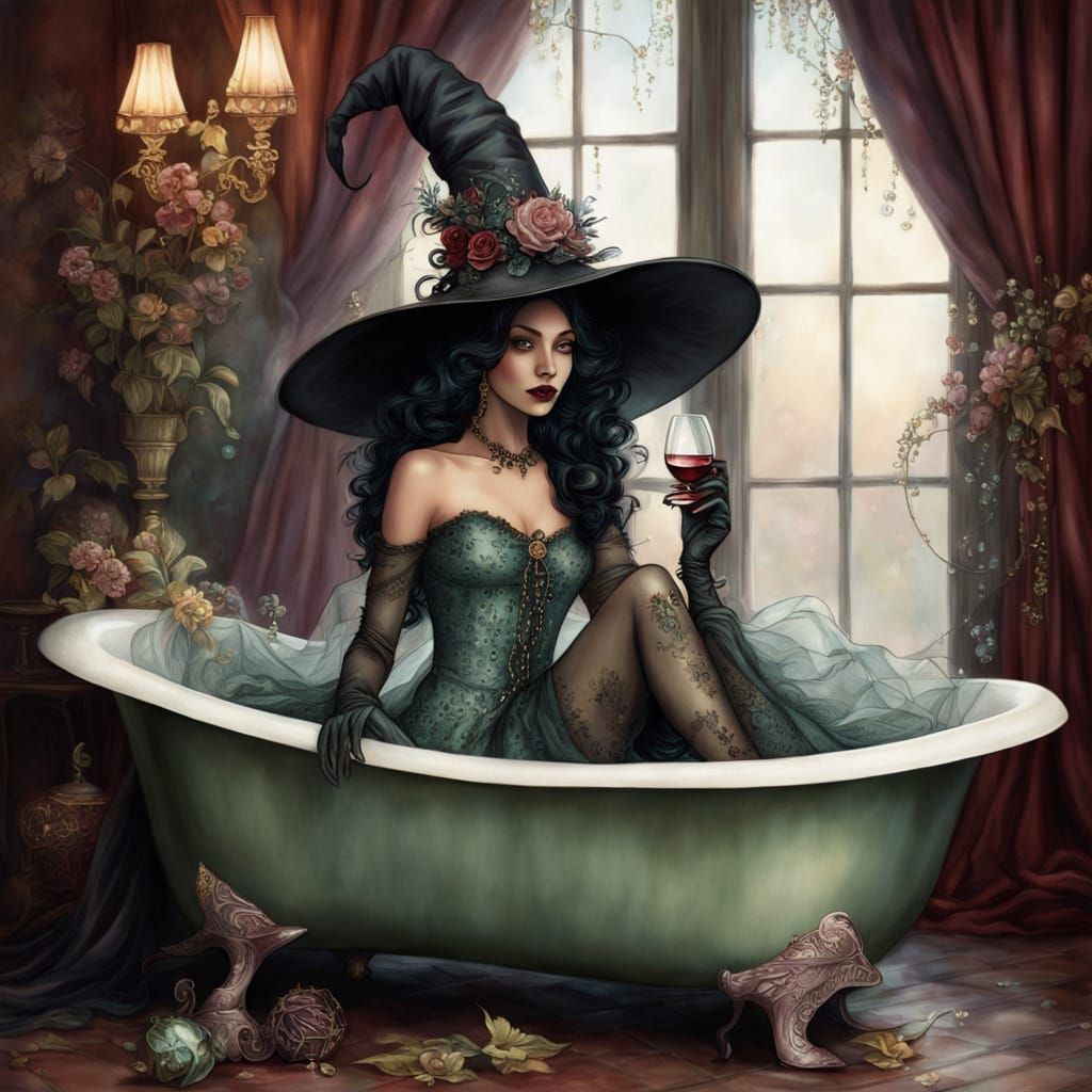 Whimsical Enchantress in Vintage Bathtub