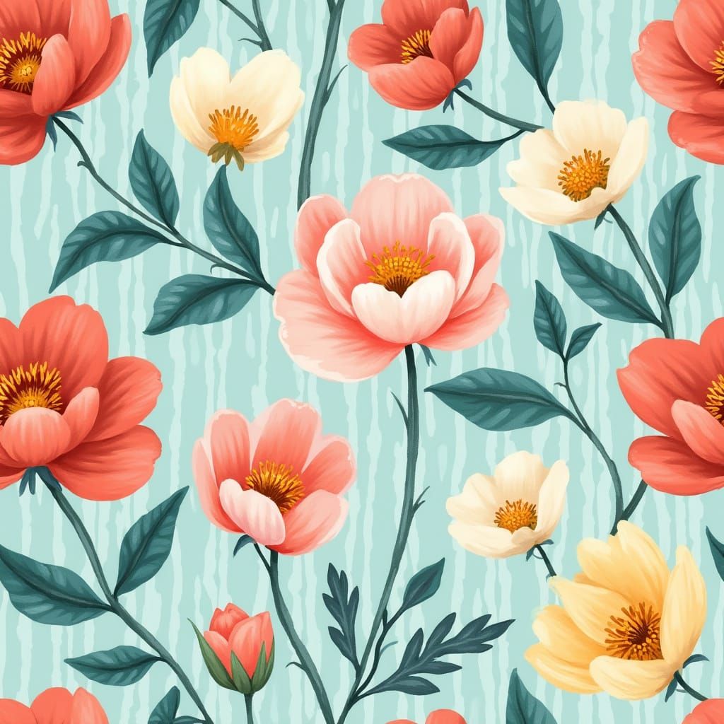 Blooming Floral Ikat Pattern in Digital Print Style