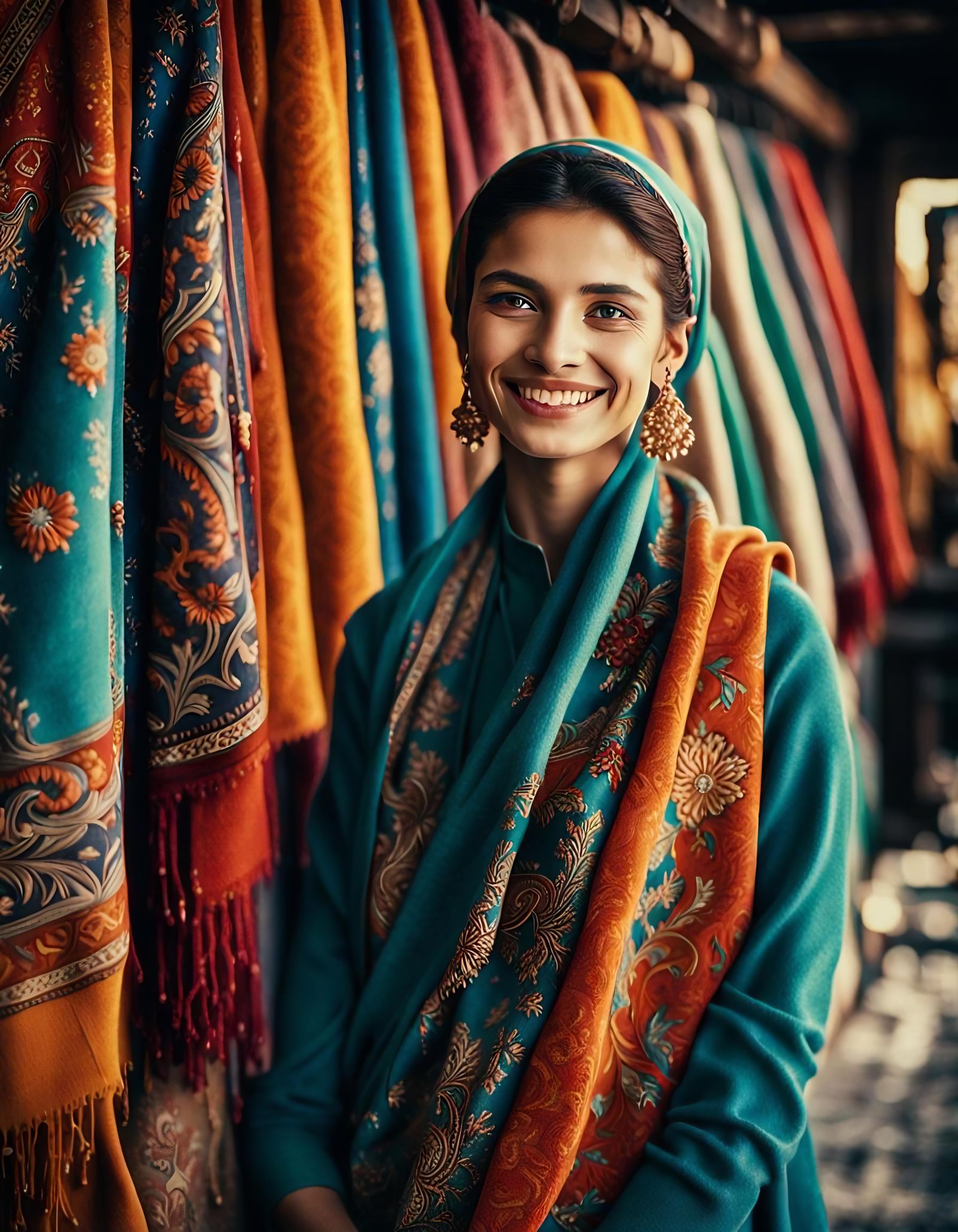 Woman Displays Intricate Cashmere Clothing