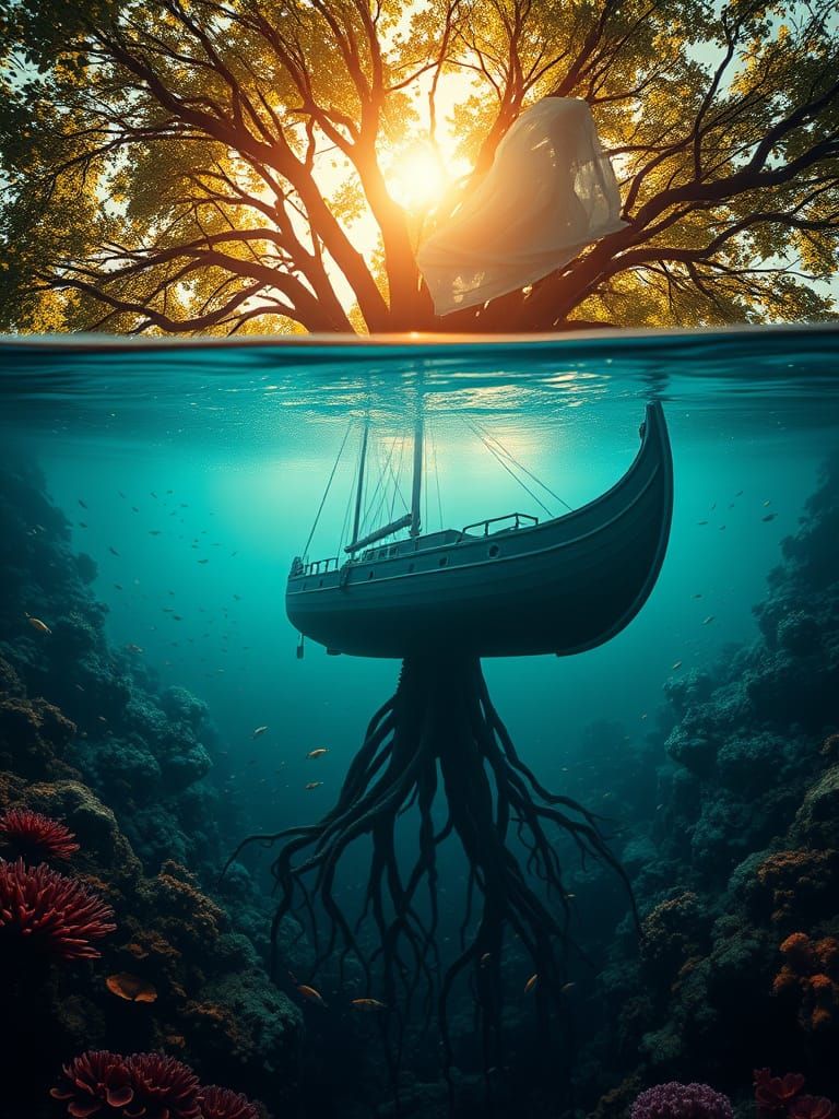 Cinematic Split-Frame Composition with Underwater and Mystic...