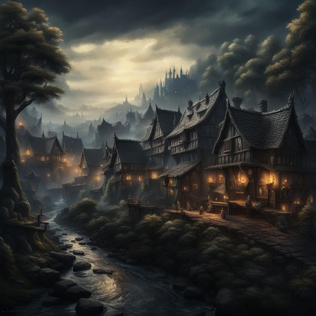 Dark Fantasy Gnoll Village in Medieval Setting