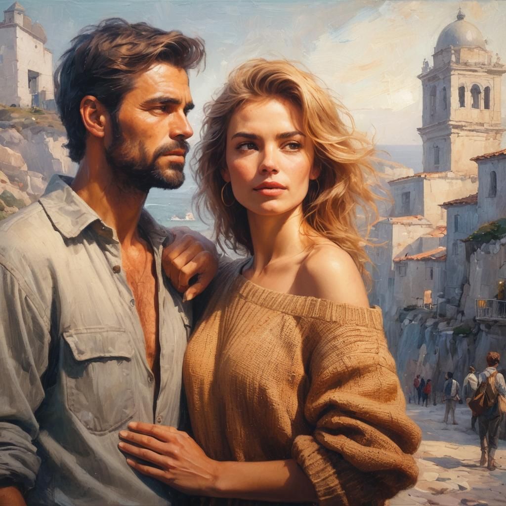 Romantic Realism: Lovers Overlook Turquoise Sea