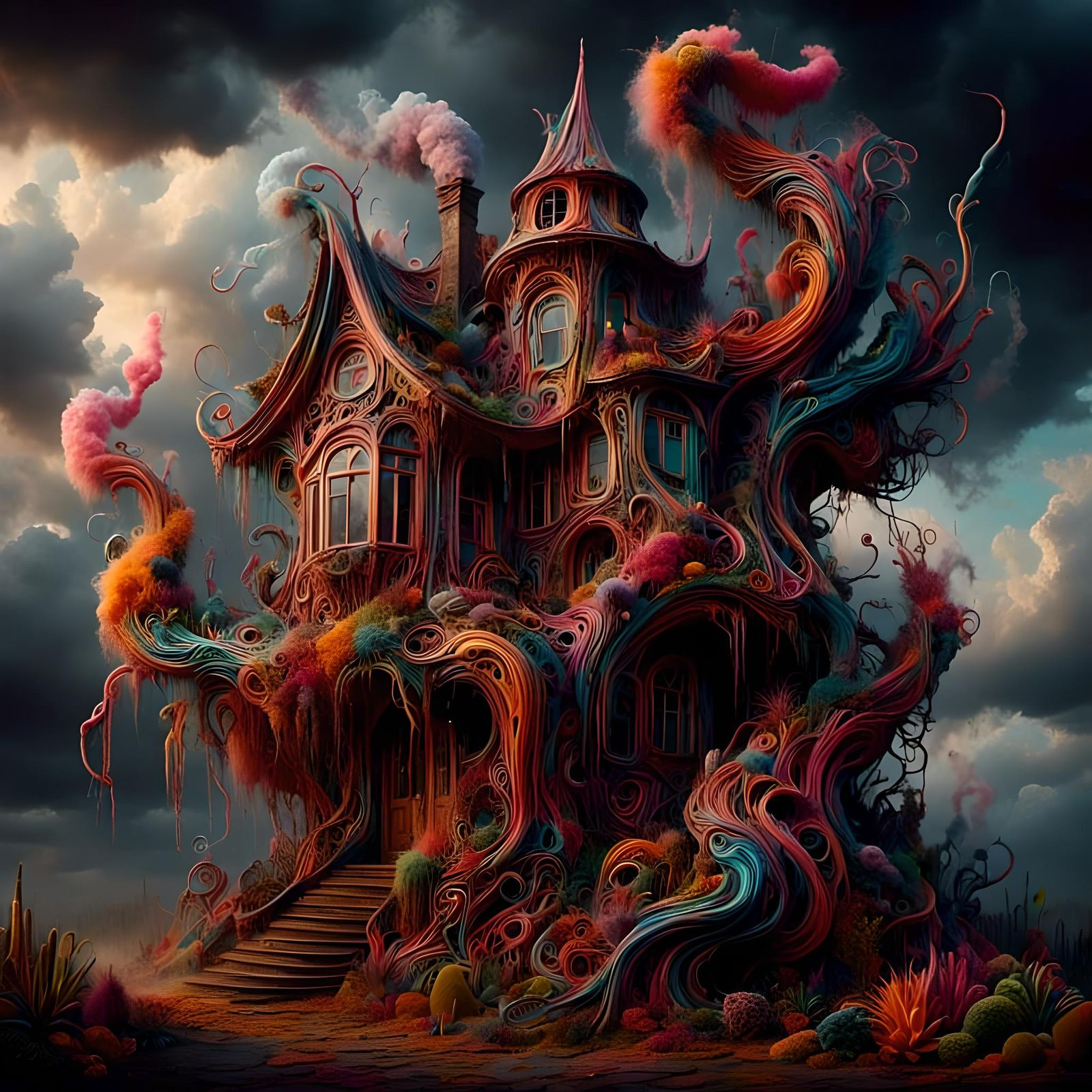 Surreal House Creature in Oil Paint Style