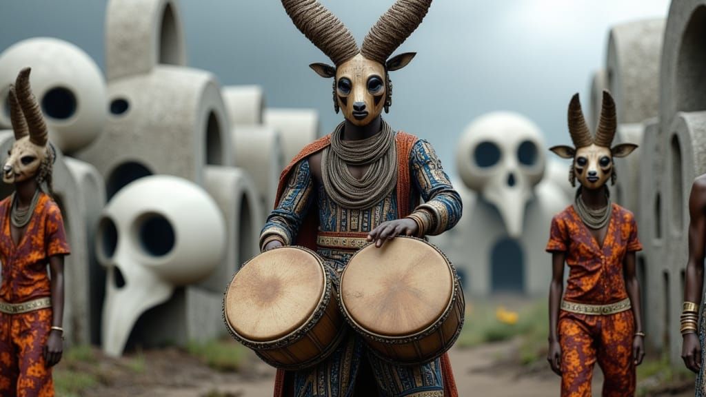 Ayangala, Yoruba Drum God, in Mystical Village