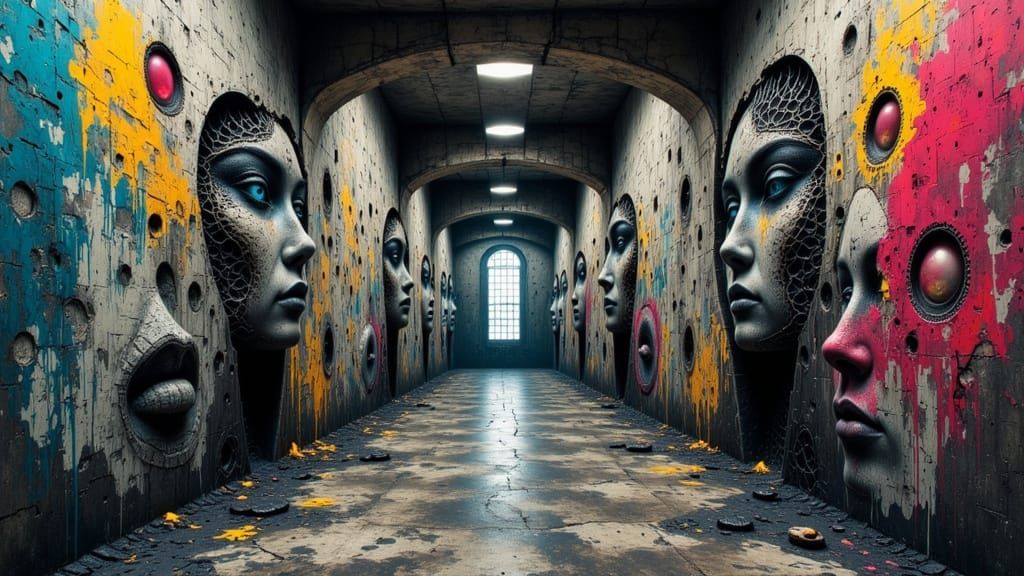 Surreal Graffiti Art Unwinding on Concrete Walls
