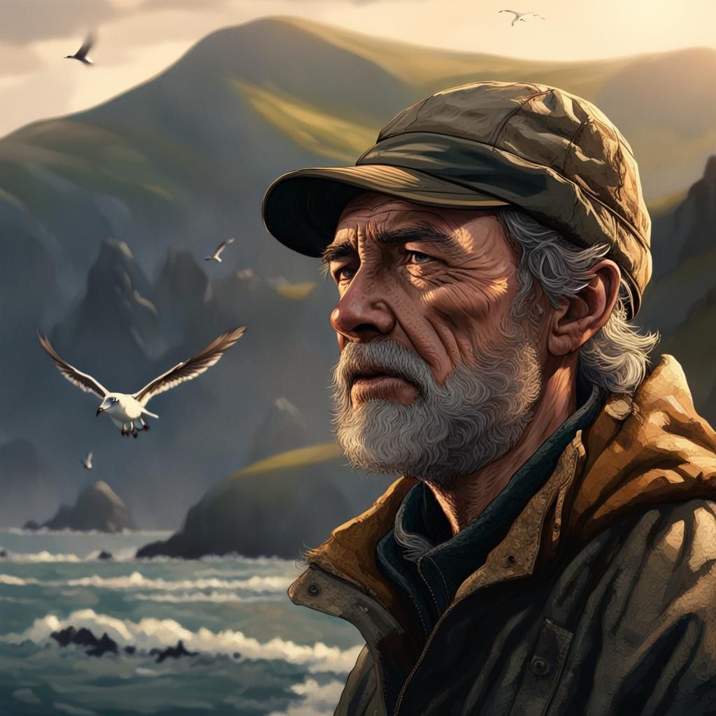 Irish Fisherman Gazing at Sea, Cinematic Film Still